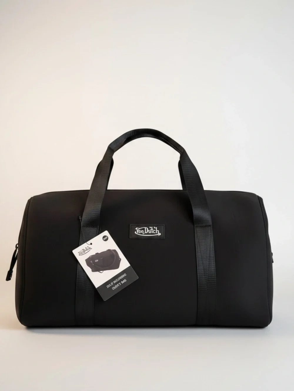 Von Dutch Black Neoprene 20.5” Travel Work or Gym Lightweight Duffel Bag NWT